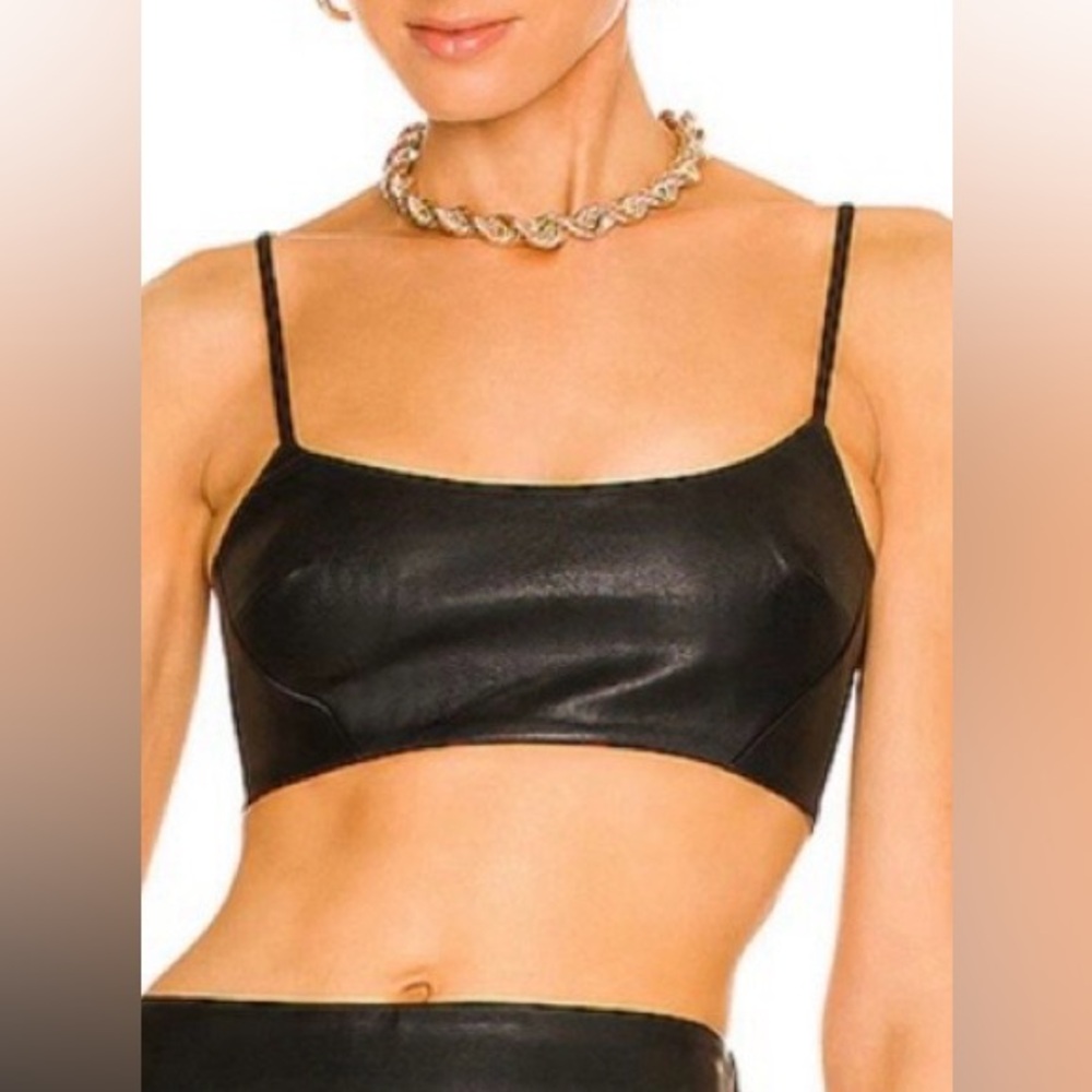 NBD Faux Leather Bralette Top
